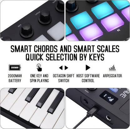 MIDI Pad Controller, RGB, Wireless, M-VAVE, 25-Key, Keyboard for Music Production