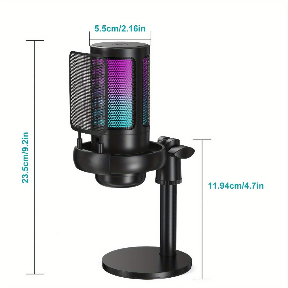 Recording Microphone, USB, RGB, USB-C, Computers, Ideal for Recording and Streaming