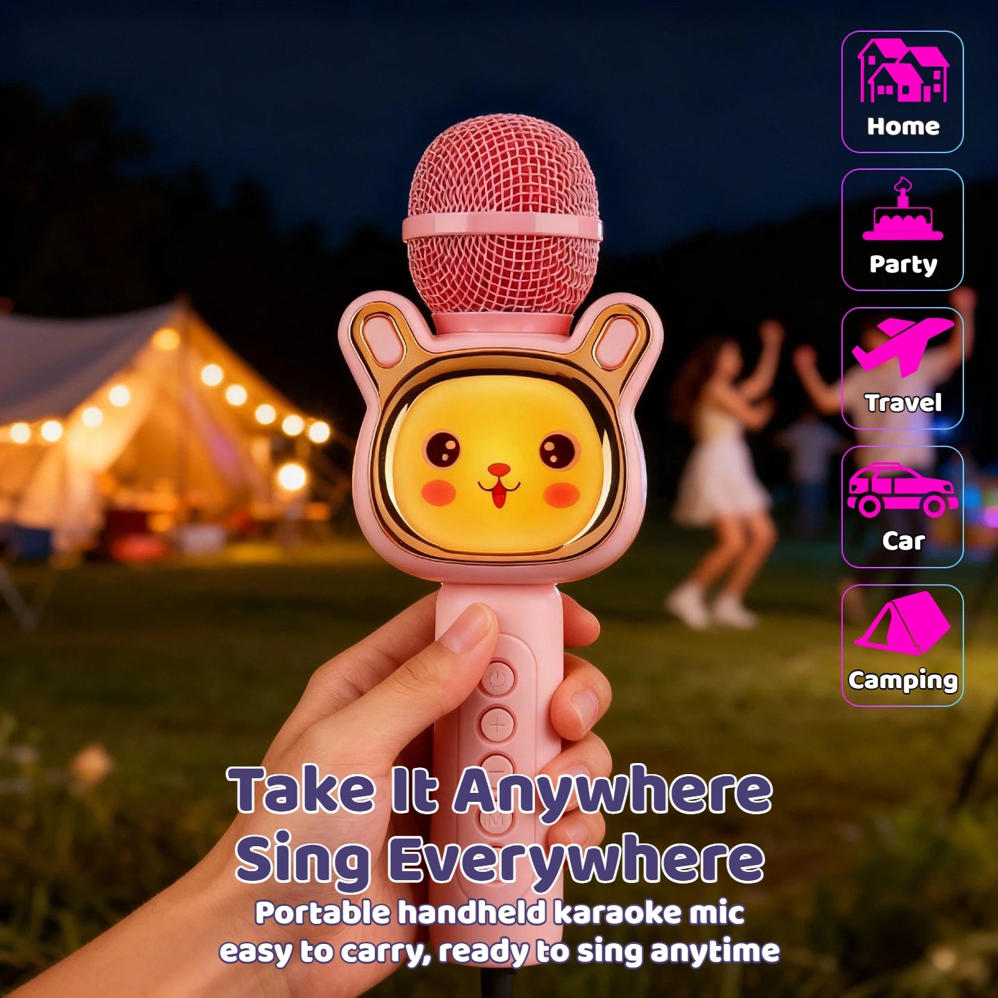 Wireless Karaoke Microphone Speaker with LED Lights And Fun Voice Changer - Portable Singing Mic for Outdoor Parties And Family Gatherings, Stereo Home Karaoke for Travel, Car, And Camping - Fun Summer Party Accessory, Birthday Gift