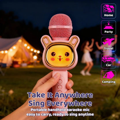 Wireless Karaoke Microphone Speaker with LED Lights And Fun Voice Changer - Portable Singing Mic for Outdoor Parties And Family Gatherings, Stereo Home Karaoke for Travel, Car, And Camping - Fun Summer Party Accessory, Birthday Gift