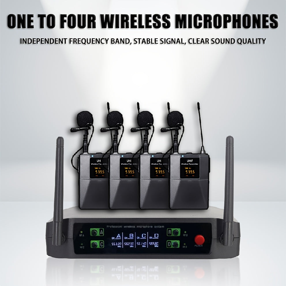 The Four-channel Handheld Lavalier Wireless Microphone System Boasts Professional Sound Quality And Is Ideal For Various Event Settings, Including Parties, Weddings, Churches, And Stages, Enhancing Your Performance With Ultra-high Frequency Effects