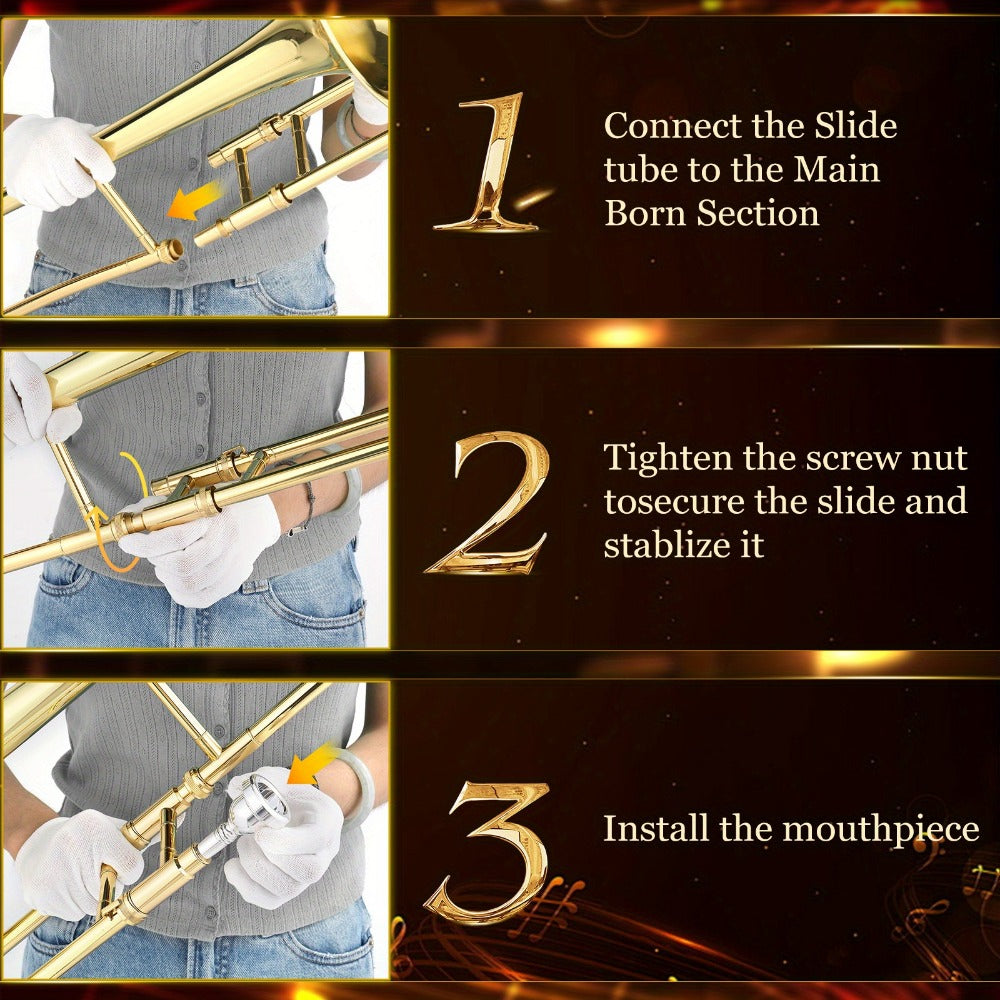 B-Flat Trombone, 7.6 inches, 19.2 cm, Professional, B-flat, Thickened for School Band