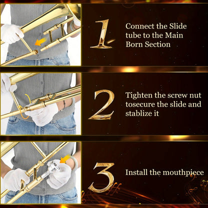 B-Flat Trombone, 7.6 inches, 19.2 cm, Professional, B-flat, Thickened for School Band