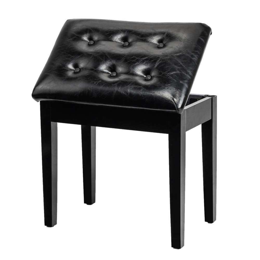Bonnlo Wooden Double/Duet Piano Bench with Music Book Storage and Thick Cushion Faux Leather Padded Piano Stool Artist Duet Seat