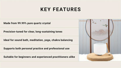 Quartz Crystal Singing Bowl, 8-Inch White Sound Bowl with Mallet