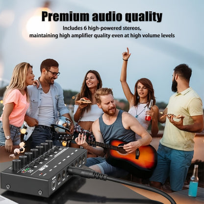 Compact 4/6/8-Channel Stereo Audio Mixer with USB-C Power and Level Controls