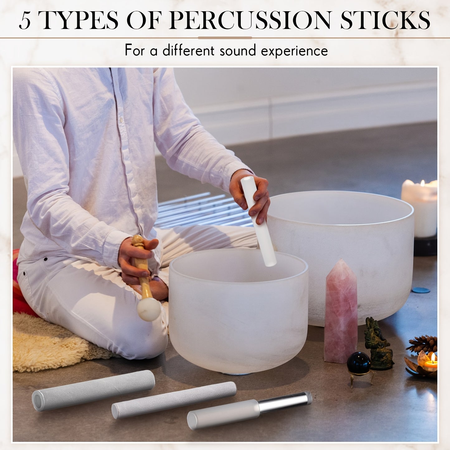 5pcs Crystal Singing Bowl Set with Mallet Sound Bath Meditation Kit Mindfulness Chakra Tools for Yoga Home Decor