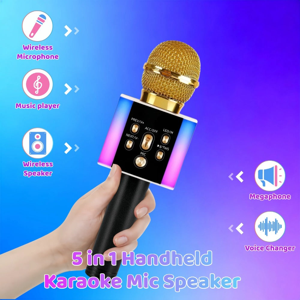 6-in-1 Wireless Karaoke Microphone Speaker with LED Lights and TWS