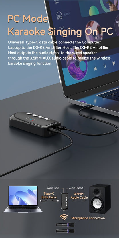 Portable Karaoke System, Stereo, RGB, Wireless, VAORLO, DS-K2, Machine for Parties
