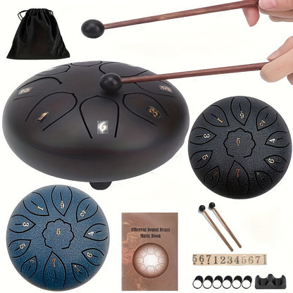 6 Inch Steel Tongue Drum with Handbag Drumsticks 11 Notes Percussion Musical Instrument Yoga Meditation Sound D Major Large Ethereal Drum