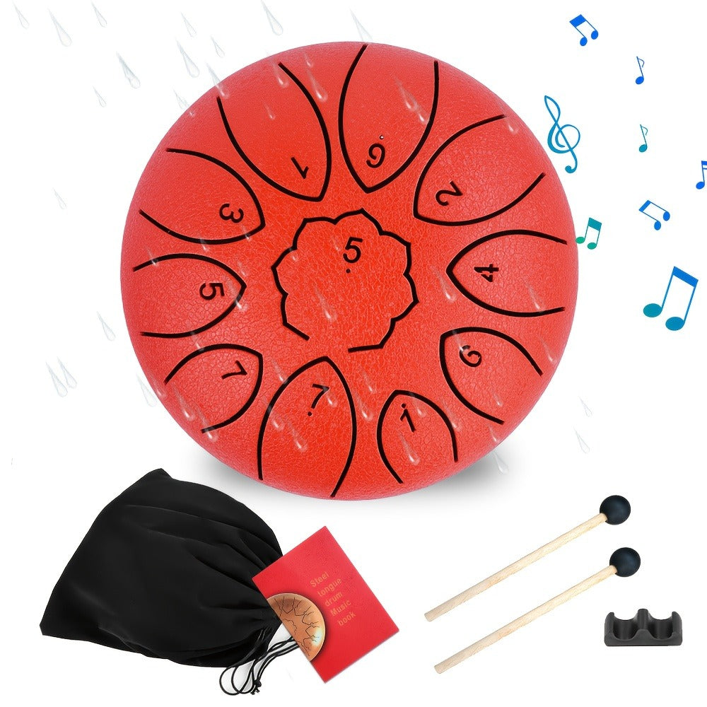 Steel Tongue Drum, 6-Inch 11-Note Set with Drumsticks and Music Book