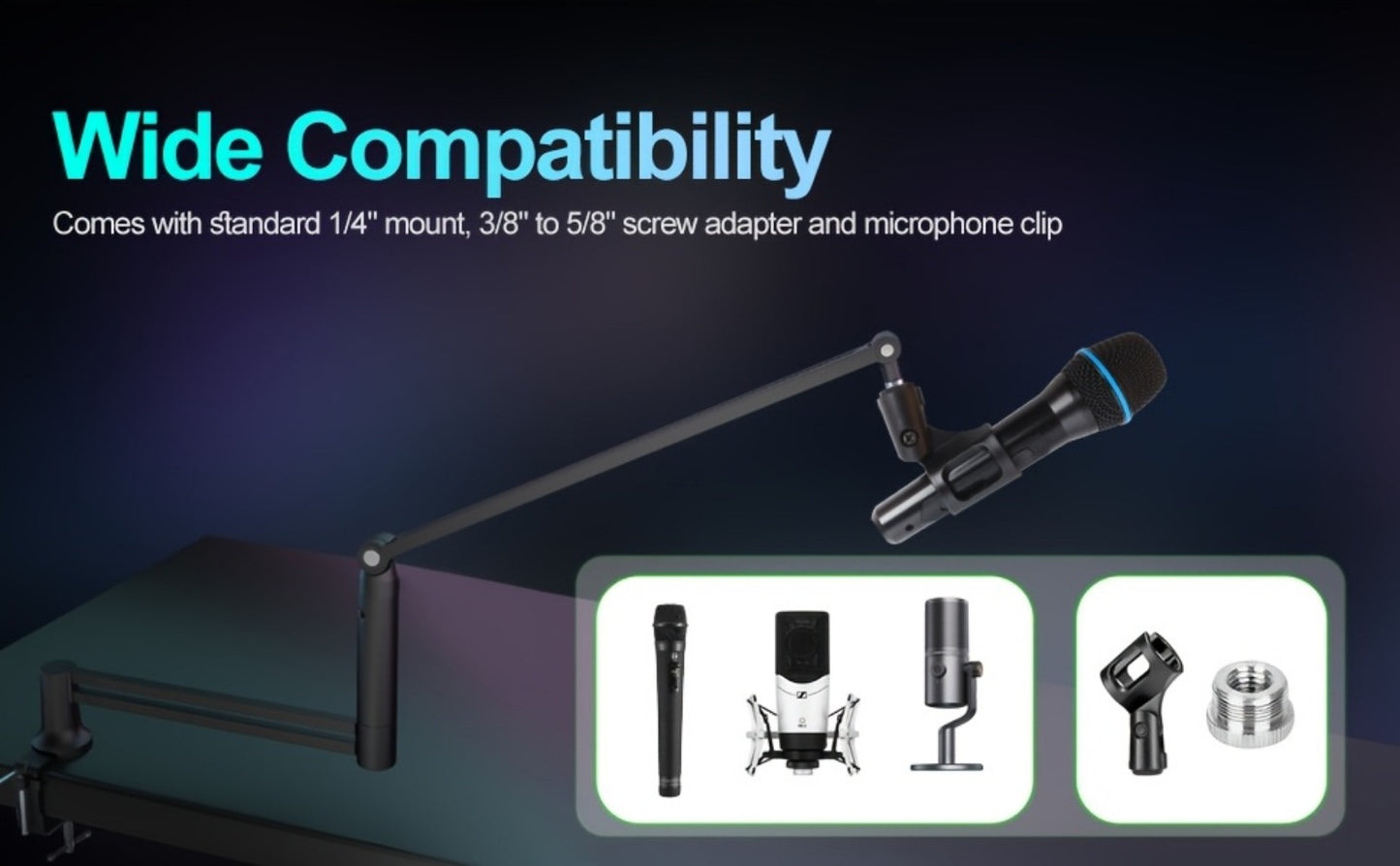 Low-Profile Microphone Boom Arm, 360-Degree Foldable Desk Mount Stand