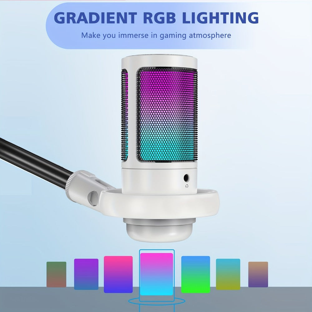 USB RGB Condenser Microphone with Gain, Touch Mute and Monitoring