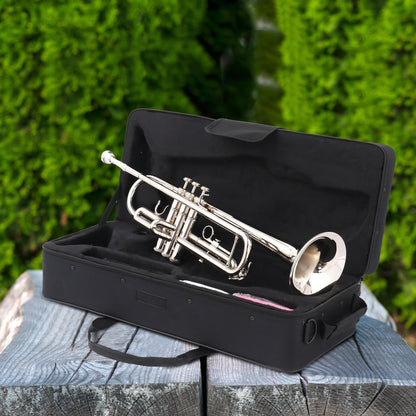 B Flat Silver Bb Trumpet for Concert Band with Case