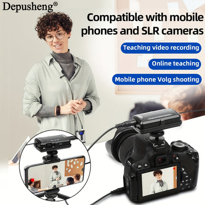 DEPUSHENG Q7 Wireless Lavalier Microphone System Lapel Mic With Rechargeable Bodypack And Receiver Wireless Micro Phone For SLR Cameras, Audio Mixer, Computer, Phone Ect.