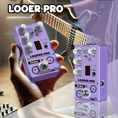 Guitar Looper Pro Pedal, Multi Effect Pedal with Delay Tuner Chorus Reverb Looper Guitar Digital Effect Pedals Multi Effect Pedal True Bypass, Note That The Power Supply Is Not Included.