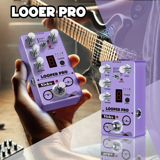 Guitar Looper Pro Pedal, Multi Effect Pedal with Delay Tuner Chorus Reverb Looper Guitar Digital Effect Pedals Multi Effect Pedal True Bypass, Note That The Power Supply Is Not Included.