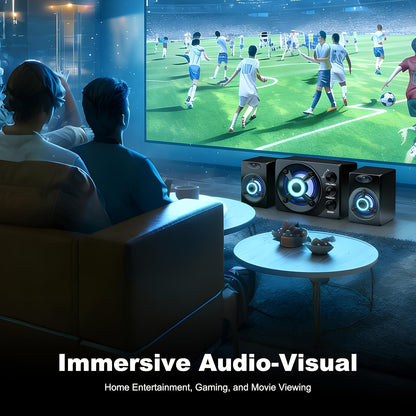 Computer Speakers with Subwoofer - Gaming Speakers PA System, with Bass, RGB Lighting, USB Powered, Plug And Play, 3.5mm Aux In for Desktop, Monitor, Laptop, Compact & Portable