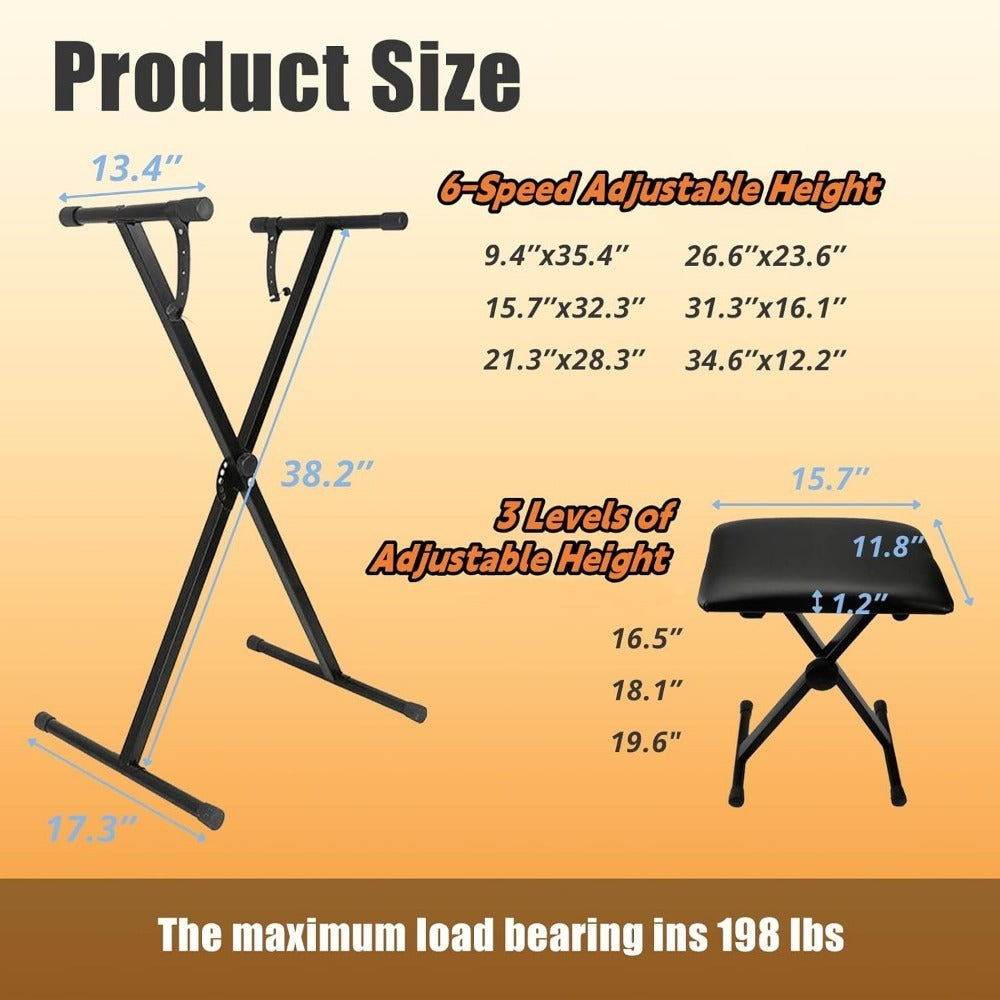 X-Style Keyboard Stand and Bench Set for 49, 61, 76 and 88-Key Pianos