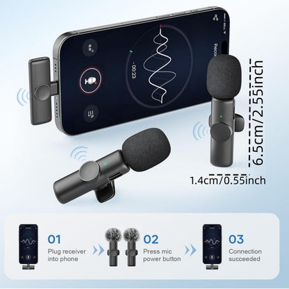 2pcs Wireless Lavalier Microphones with Adapters for Mobile Phones-for Android, iPad, Tablets - Mini Mics with Noise Cancellation, 70ft Transmission Range - Professional Clip-on Microphones for Video Recording | Wireless Microphone | Gift