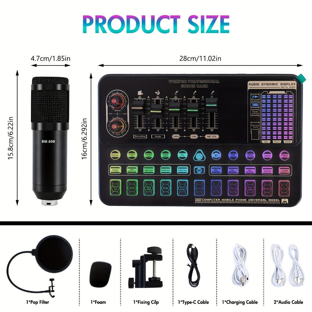 USB Audio Interface, V8K + BM800, USB-C, USB, Podcast, Equipment, Bundle for Recording
