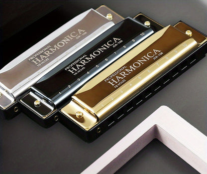 Professional Blues Harmonica 10 Hole C-Key Blues Harmonica, Comes with Hard Box, Suitable As a Gift for Beginners, Students, Adults, And Professionals, Comes with a Sanrio Sticker