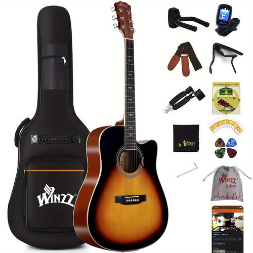 WINZZ TG-A4 41-Inch Acoustic Cutaway Guitar Set for Beginners And Teens - Starter Kit, Glossy Sunburst End