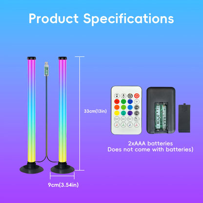 2pcs LED Light Bars for Room, IC+RGB with App+Remote Control, Dynamic Music Sync Mode, USB Powered, Wireless, Color Changing, Dimmable, Ideal for PC, TV Backlight, Music Classroom, Computer Desk