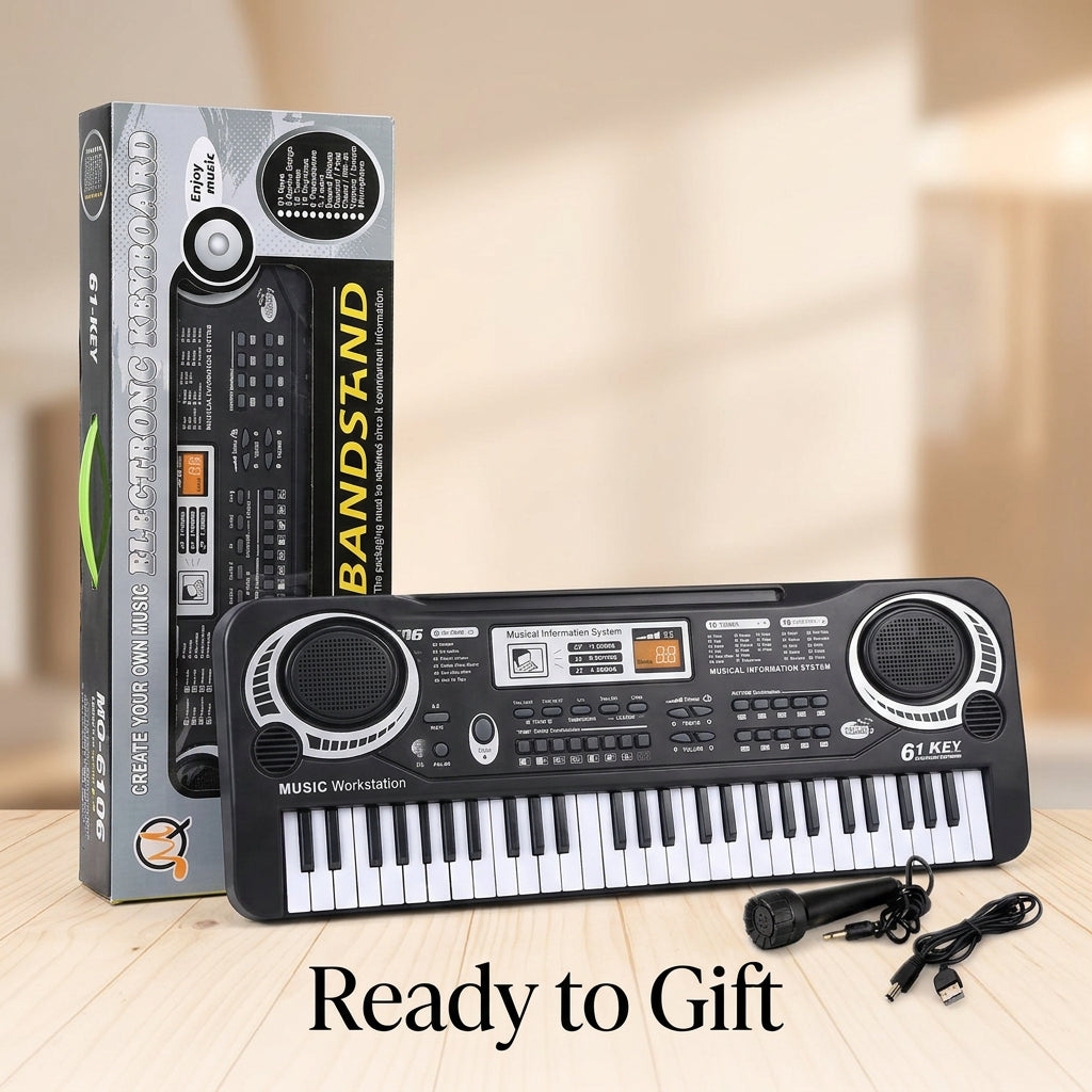 61-Key Keyboard Piano with Mic Music Book USB Plug-In Home Use