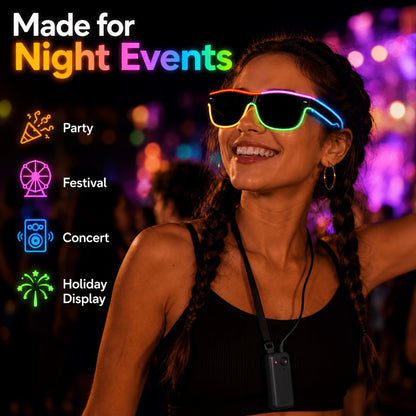 LED Light-Up Glasses, Adjustable EL Wire Eyewear for Festivals and Parties