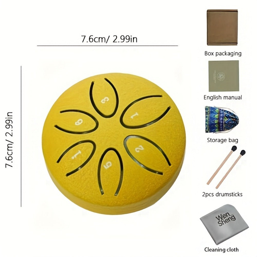 Steel Tongue Drum, 3-Inch 6-Tone Mini Set with Mallets and Learning Guide