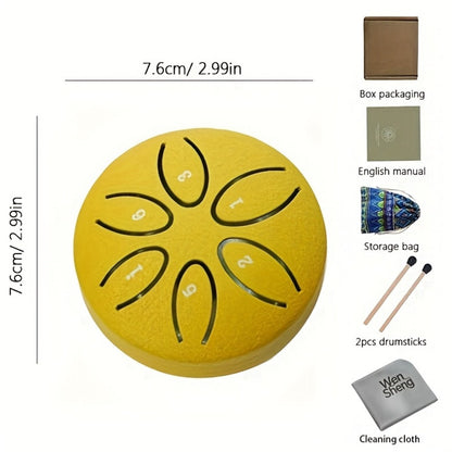 Steel Tongue Drum, 3-Inch 6-Tone Mini Set with Mallets and Learning Guide