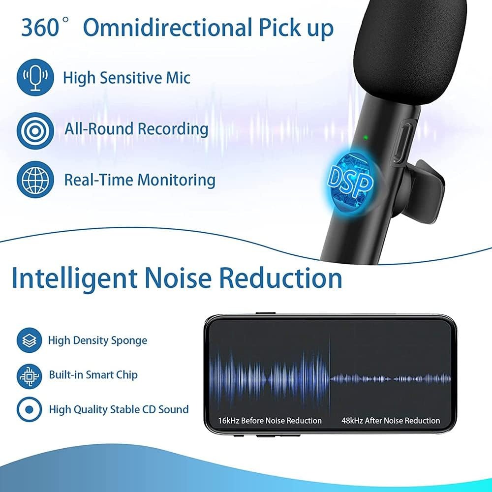 2pcs Wireless Lavalier Microphones with Adapters for Mobile Phones-for Android, iPad, Tablets - Mini Mics with Noise Cancellation, 70ft Transmission Range - Professional Clip-on Microphones for Video Recording | Wireless Microphone | Gift