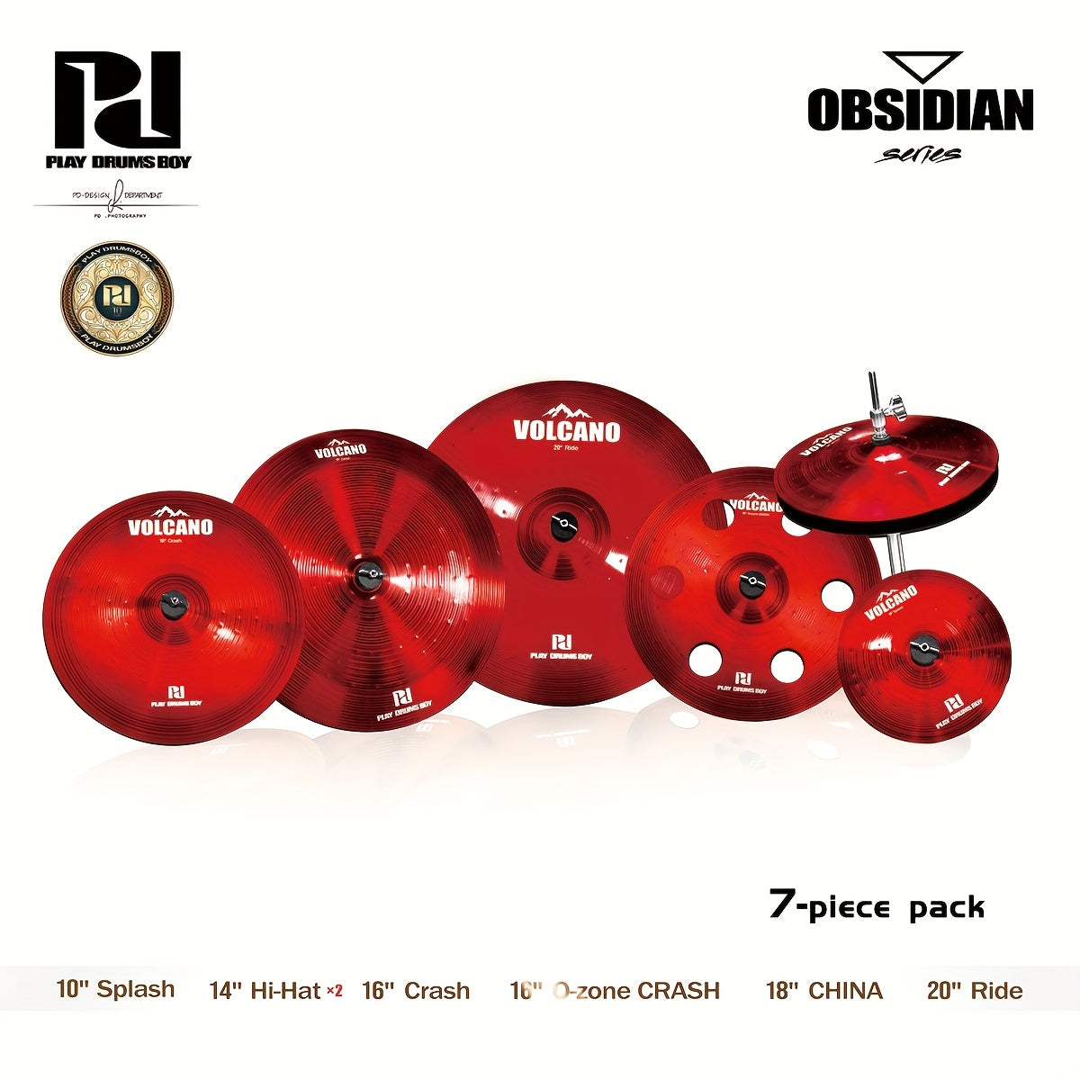 PD Factory Wholesale Premium Alloy Cymbal Set, Blue/Red/Black, 7pcs Cymbal Pack, Holiday Gift