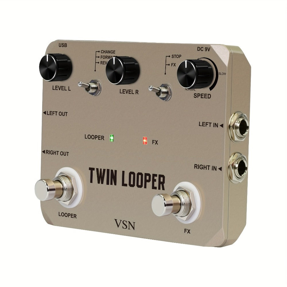 VSN Twin Looper Guitar Pedal, 11 Modes, Stereo I/O and 10-Minute Loop