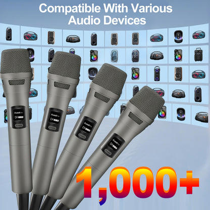 Aveek Wireless Microphone, Dynamic Wireless Microphones with One-To-One Chip Connection And Rechargeable Receiver, 24H Duration, 200FT Range Receiving, Plug And Play, Karaoke Microphone for Singing Video Recording. (4 Packs)