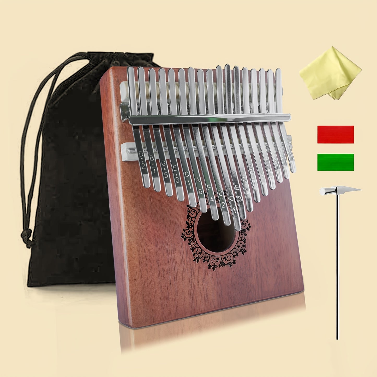 Portable 17 Key Thumb Piano, Finger Piano, Vintage Style Finger Piano With Learning Guide And Tuning Stick For Beginners