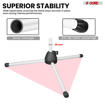 5 Core Microphone Stand Floor 2 Mic Clips Universal Height Adjustable 63" Dual Tripod Mic Stands w Telescoping Boom Arm Foldable Portable