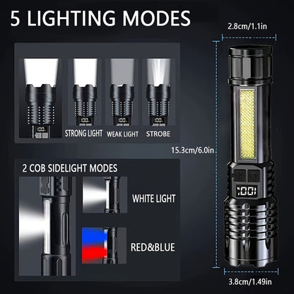 2/1 Pack Rechargeable Flashlights High Lumens, Super Bright Flash Light, 5 Modes Zoomable Linternas With LCD Digital Display, Powerful Handheld LED Flashlights For Emergencies Camping, Fishing, Hiking, Made Of ABS Material, Bright Outdoor Lamp
