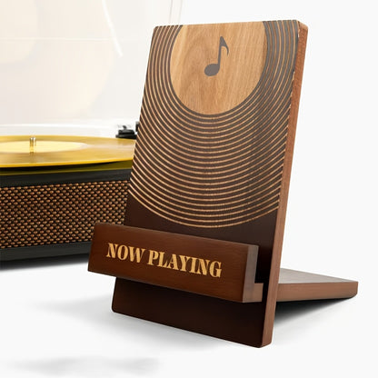 Wooden Vinyl Record Stand, Music Note Engraved Album Display Holder, Retro Vinyl Record Storage Rack for Turntable Player, Gift for Vinyl Collectors And Music Lovers