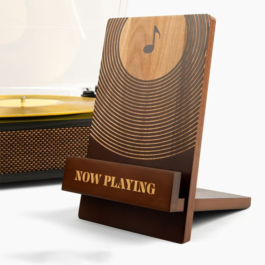 Wooden Vinyl Record Stand, Music Note Engraved Album Display Holder, Retro Vinyl Record Storage Rack for Turntable Player, Gift for Vinyl Collectors And Music Lovers