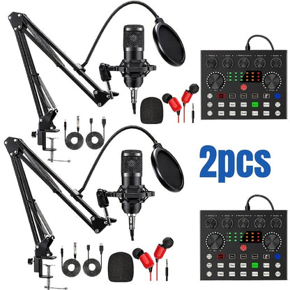 Complete Podcast Equipment Kit – Professional-Grade BM800 Microphone with V8 Sound Card, Vocoder, And Volume Control for High-Quality Recording, Singing, Streaming, And Gaming – Perfect for Beginners And Professionals (Batteries Not Included)