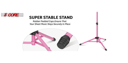 5 Core Music Stand Height Adjustable Desktop Book Stands Portable Sheet Holder All Metal Bookstand Foldable Atril Para Partituras w Carrying Bag & Clip Pink - MUS FLD PNK
