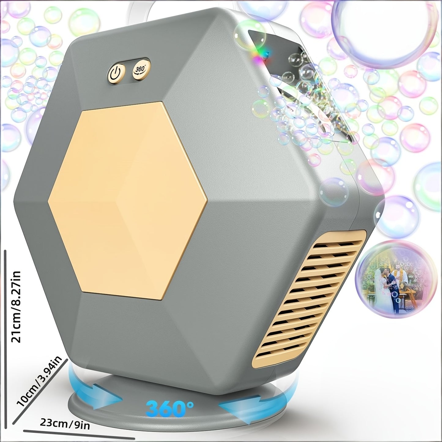 360° Rotatable Stage Bubble Machine, 16000+ Bubbles Per Minute, Suitable for Outdoor Use, Parties, Weddings