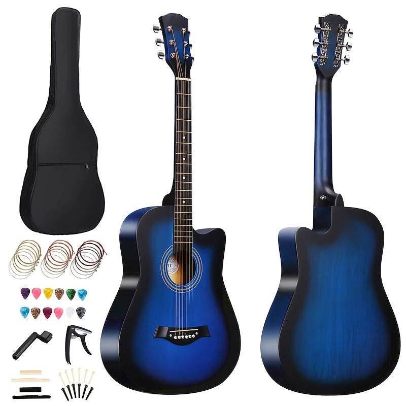 Full-Size Complete Acoustic Guitar for Beginners with (Strings,, Capo, Picks) - 38-Inch Full-Size Guitar Suitable for Beginners, Ideal as a Christmas Gift - -to-Play Instrument with Matte & Wood