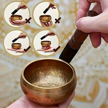 Nepalese Singing Bowl Set with Copper Bowls and Mahogany Strikers