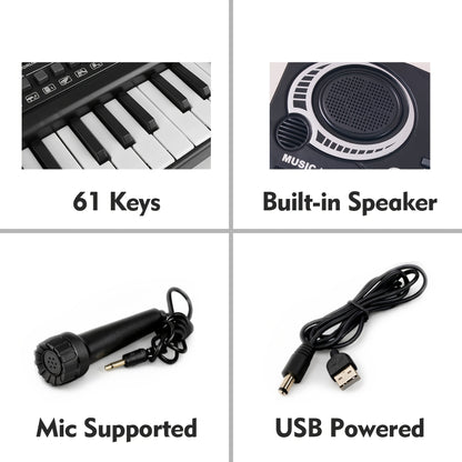 61-Key Keyboard Piano with Mic Music Book USB Plug-In Home Use