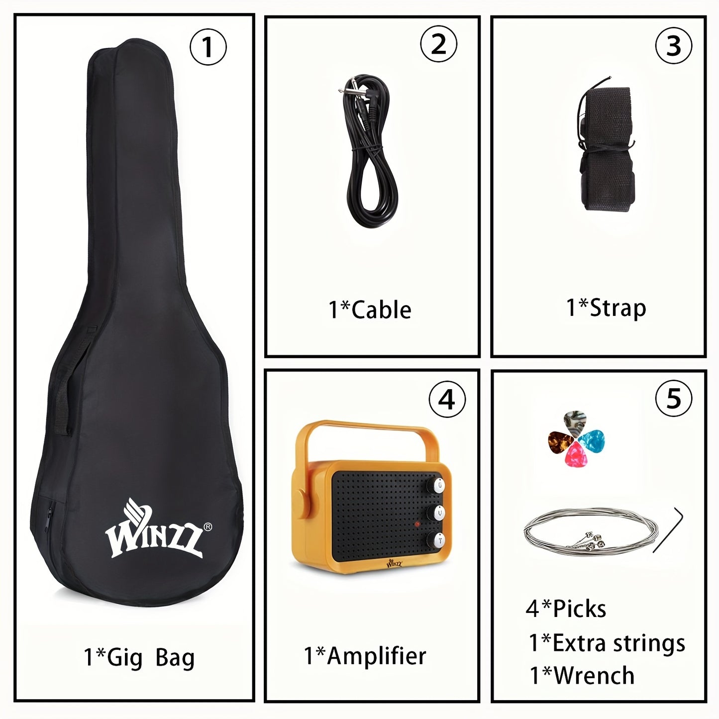 WINZZ TG-E2 30-inch Full Electric Guitar Package with Amp, Gig Bag & - Solid Wood Body, Gloss, Small Size Suitable for Beginners/Advanced Players, Complete Setup with Strap, Cable, Picks, Strings (No Assembly Required)