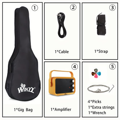 WINZZ TG-E2 30-inch Full Electric Guitar Package with Amp, Gig Bag & - Solid Wood Body, Gloss, Small Size Suitable for Beginners/Advanced Players, Complete Setup with Strap, Cable, Picks, Strings (No Assembly Required)
