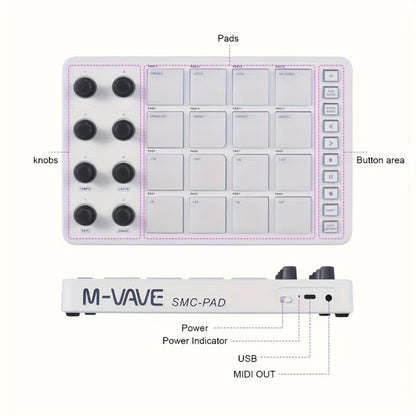 MIDI Pad Controller, Wireless, USB, M-VAVE, Portable for Music Production